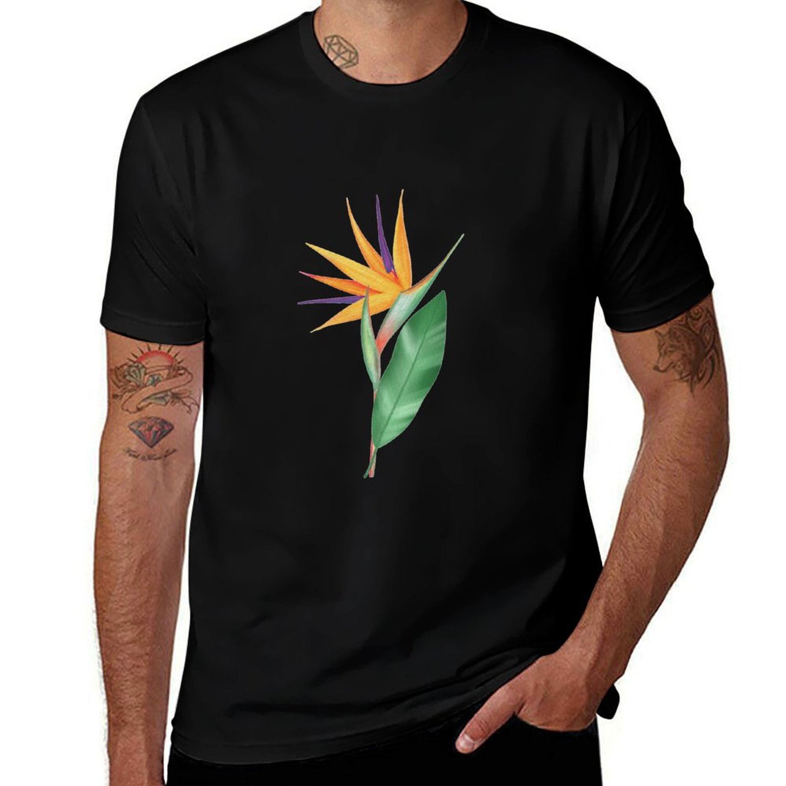 Bird Paradise Strelitzia - تي شيرت مطبوع عليه زهرة طائر