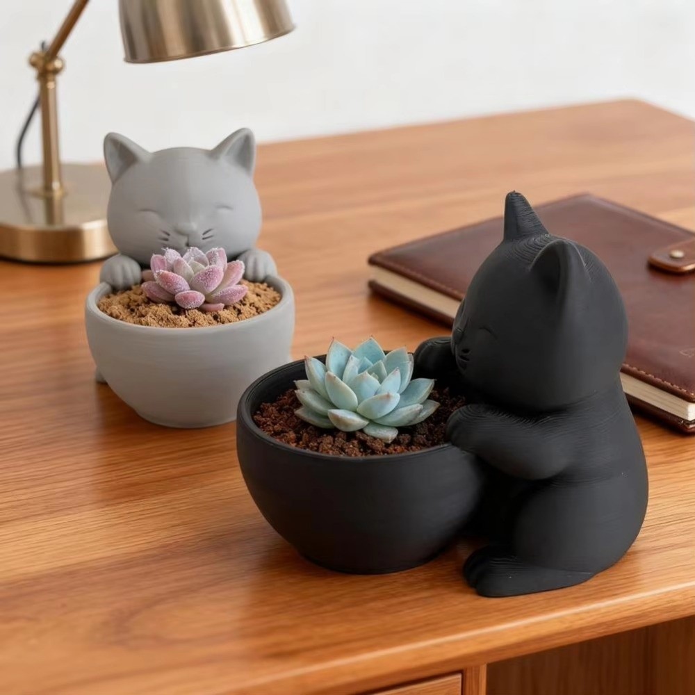 Echeveria Succulent - وعاء زهور صغير على شكل قطة